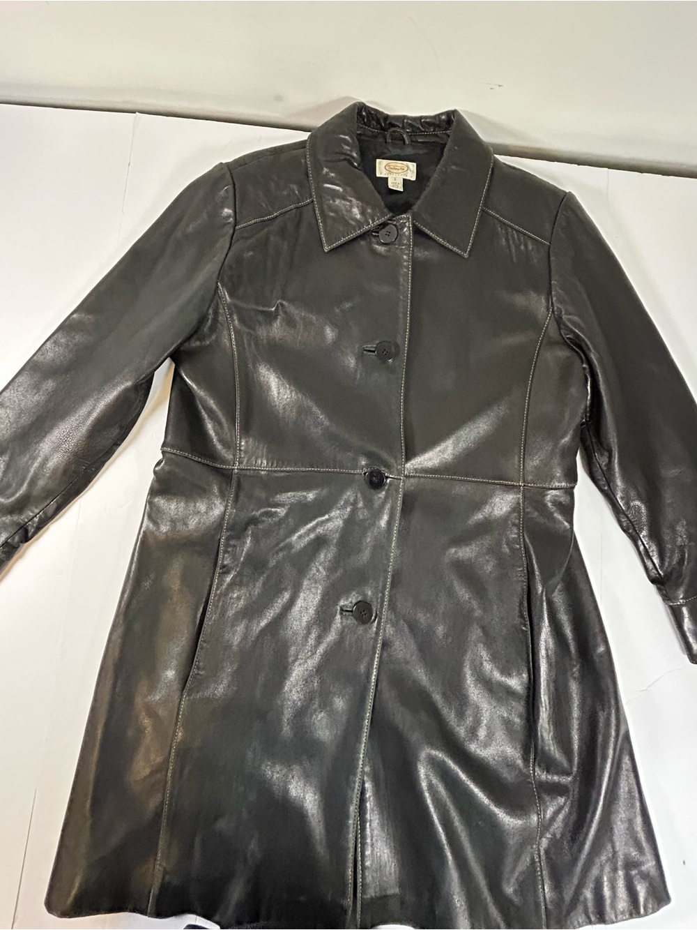 Talbots Black Genuine Leather Button-Front Women's Coat - Picture 10 of 13